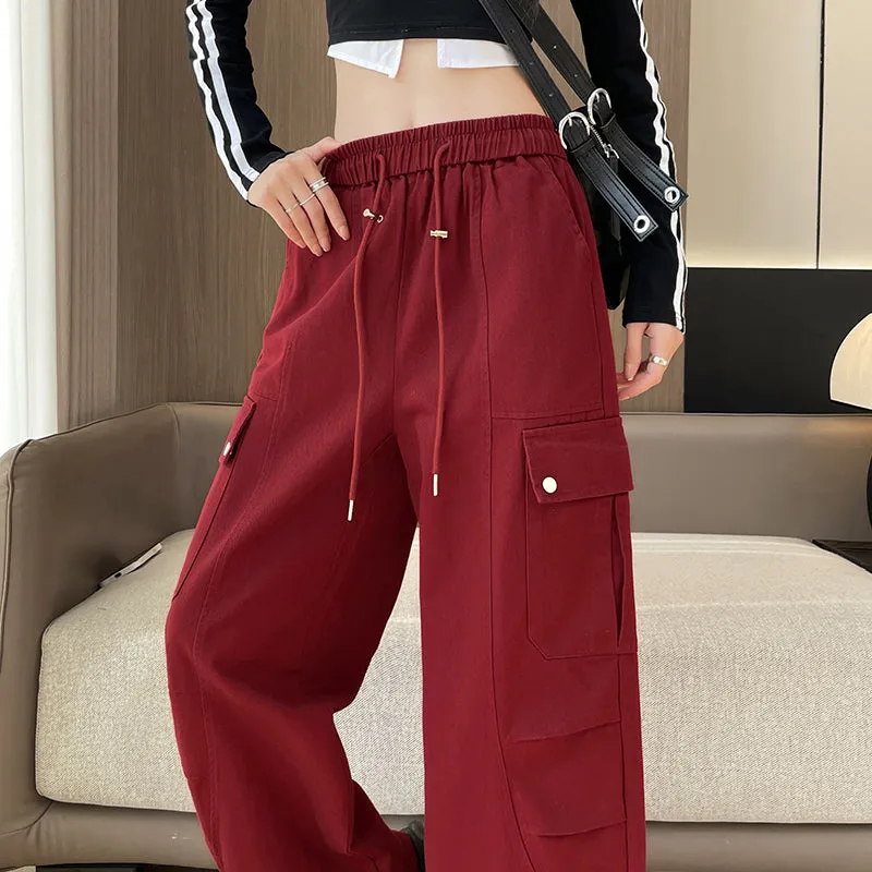 Flattering Solid Color Washed Cotton Cargo Pants for Women