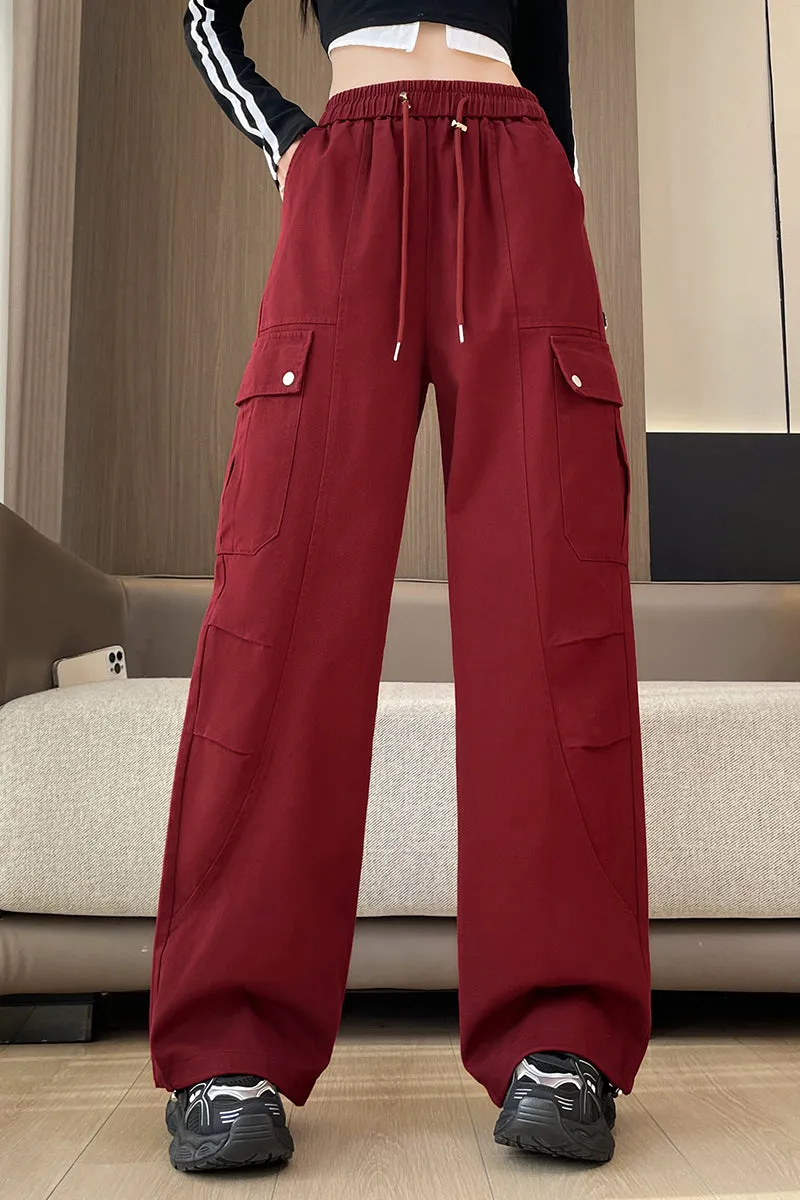 Flattering Solid Color Washed Cotton Cargo Pants for Women