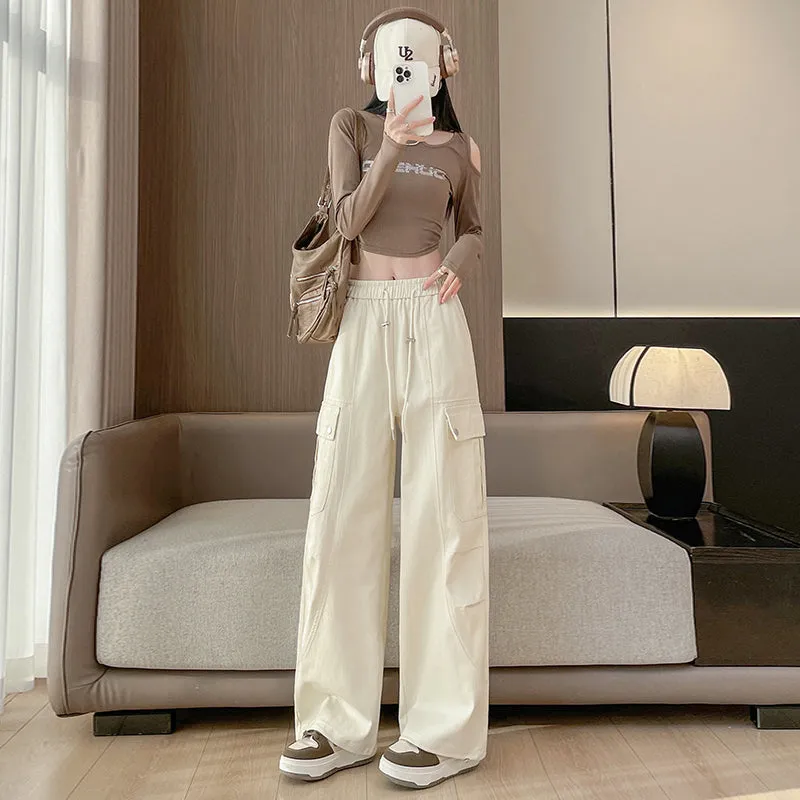 Flattering Solid Color Washed Cotton Cargo Pants for Women