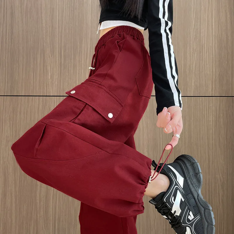 Flattering Solid Color Washed Cotton Cargo Pants for Women