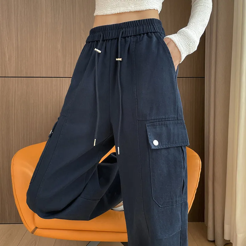 Flattering Solid Color Washed Cotton Cargo Pants for Women