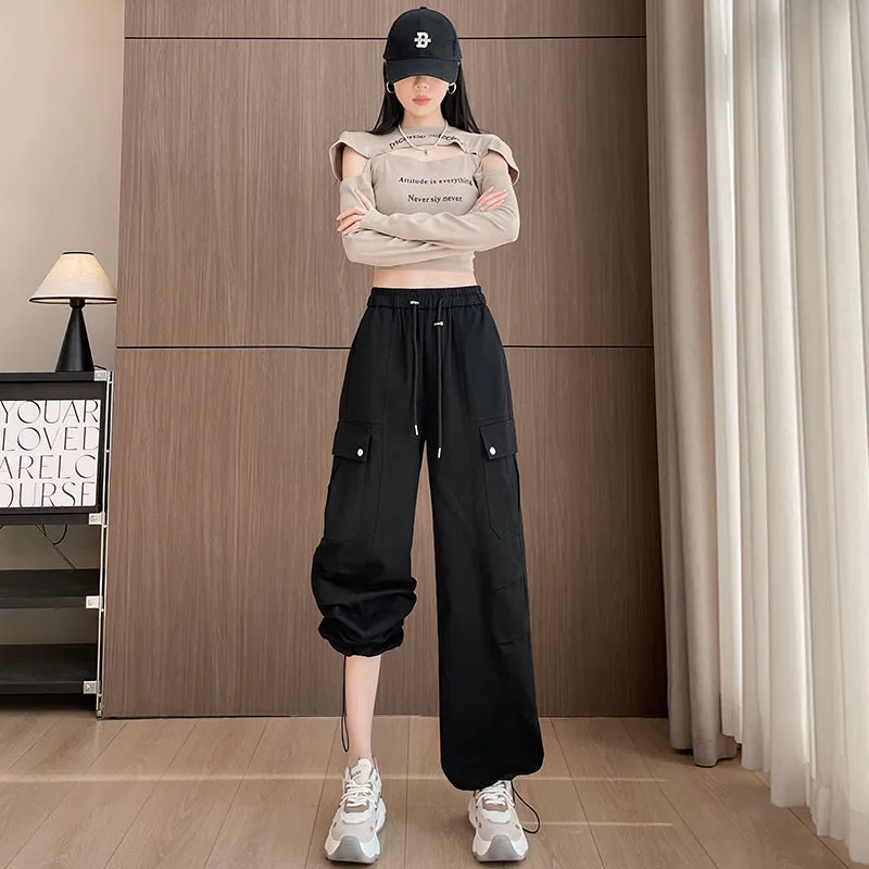 Flattering Solid Color Washed Cotton Cargo Pants for Women