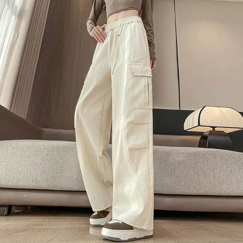 Flattering Solid Color Washed Cotton Cargo Pants for Women