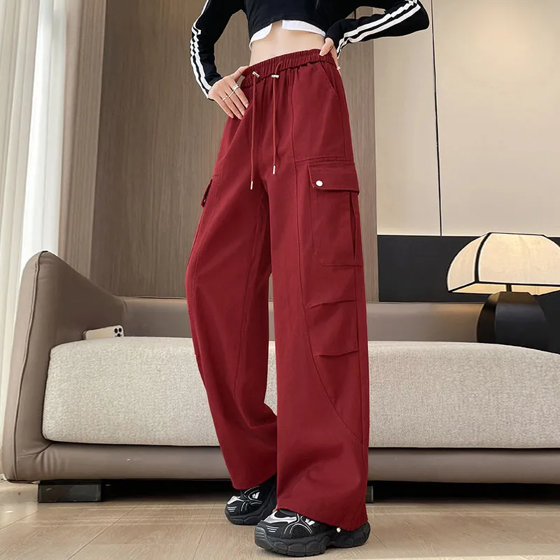 Flattering Solid Color Washed Cotton Cargo Pants for Women