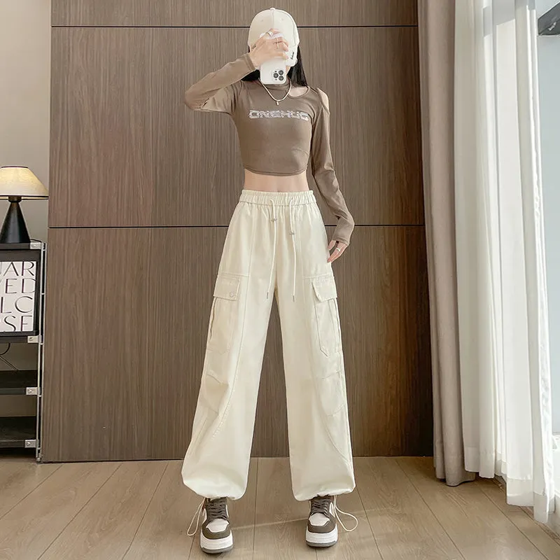Flattering Solid Color Washed Cotton Cargo Pants for Women