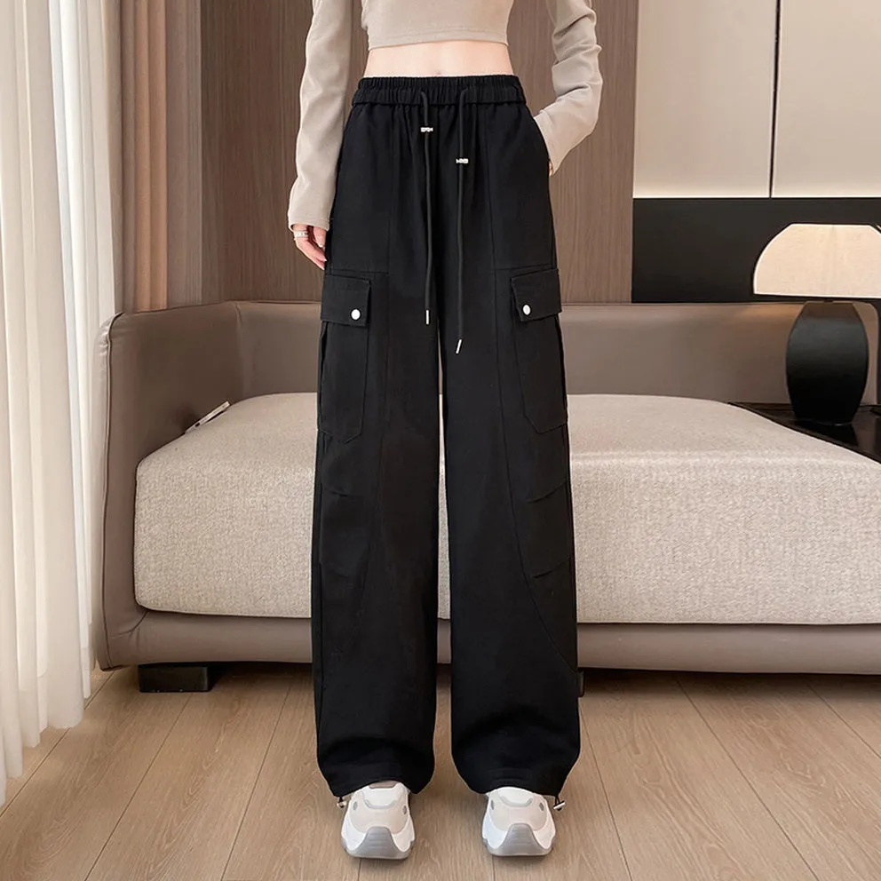Flattering Solid Color Washed Cotton Cargo Pants for Women