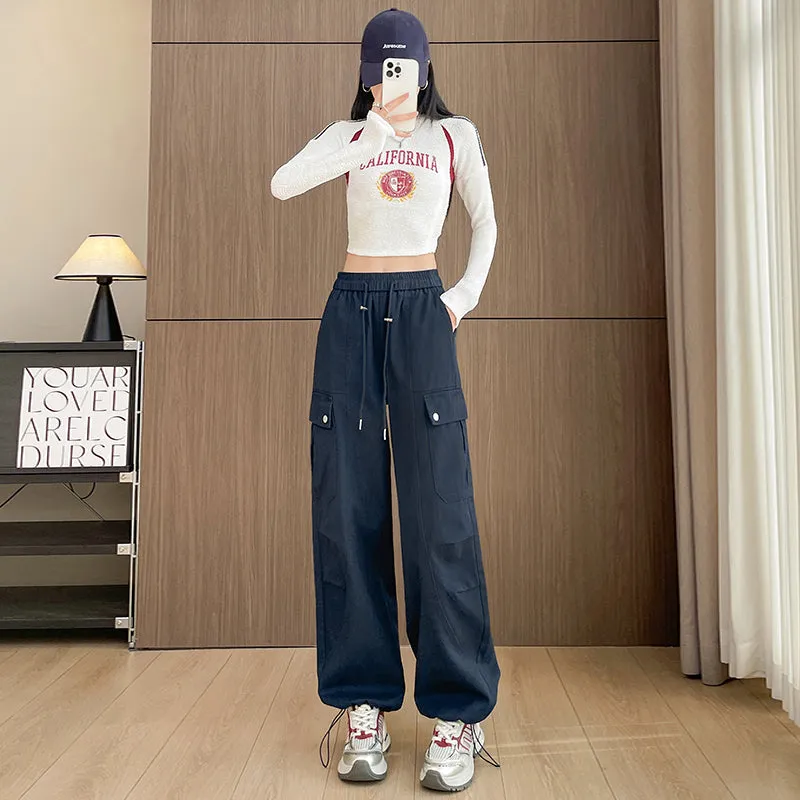 Flattering Solid Color Washed Cotton Cargo Pants for Women