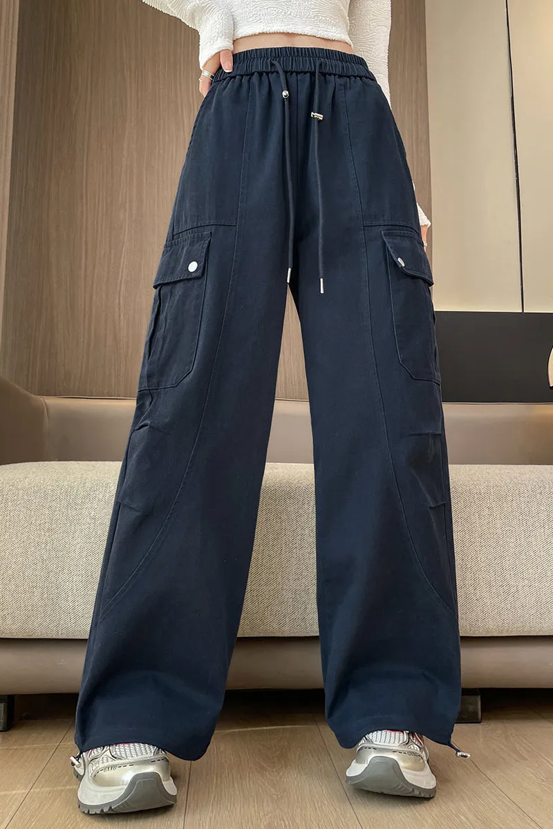Flattering Solid Color Washed Cotton Cargo Pants for Women
