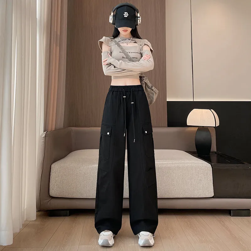 Flattering Solid Color Washed Cotton Cargo Pants for Women