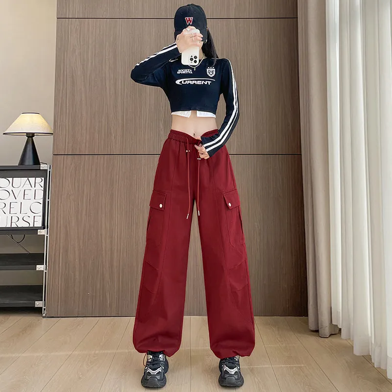 Flattering Solid Color Washed Cotton Cargo Pants for Women