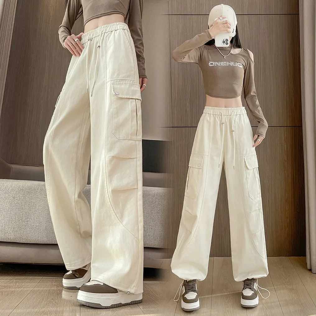Flattering Solid Color Washed Cotton Cargo Pants for Women