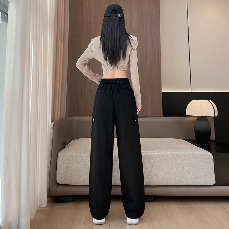 Flattering Solid Color Washed Cotton Cargo Pants for Women
