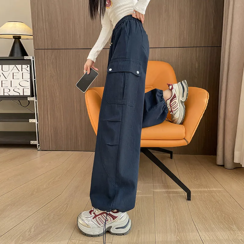 Flattering Solid Color Washed Cotton Cargo Pants for Women