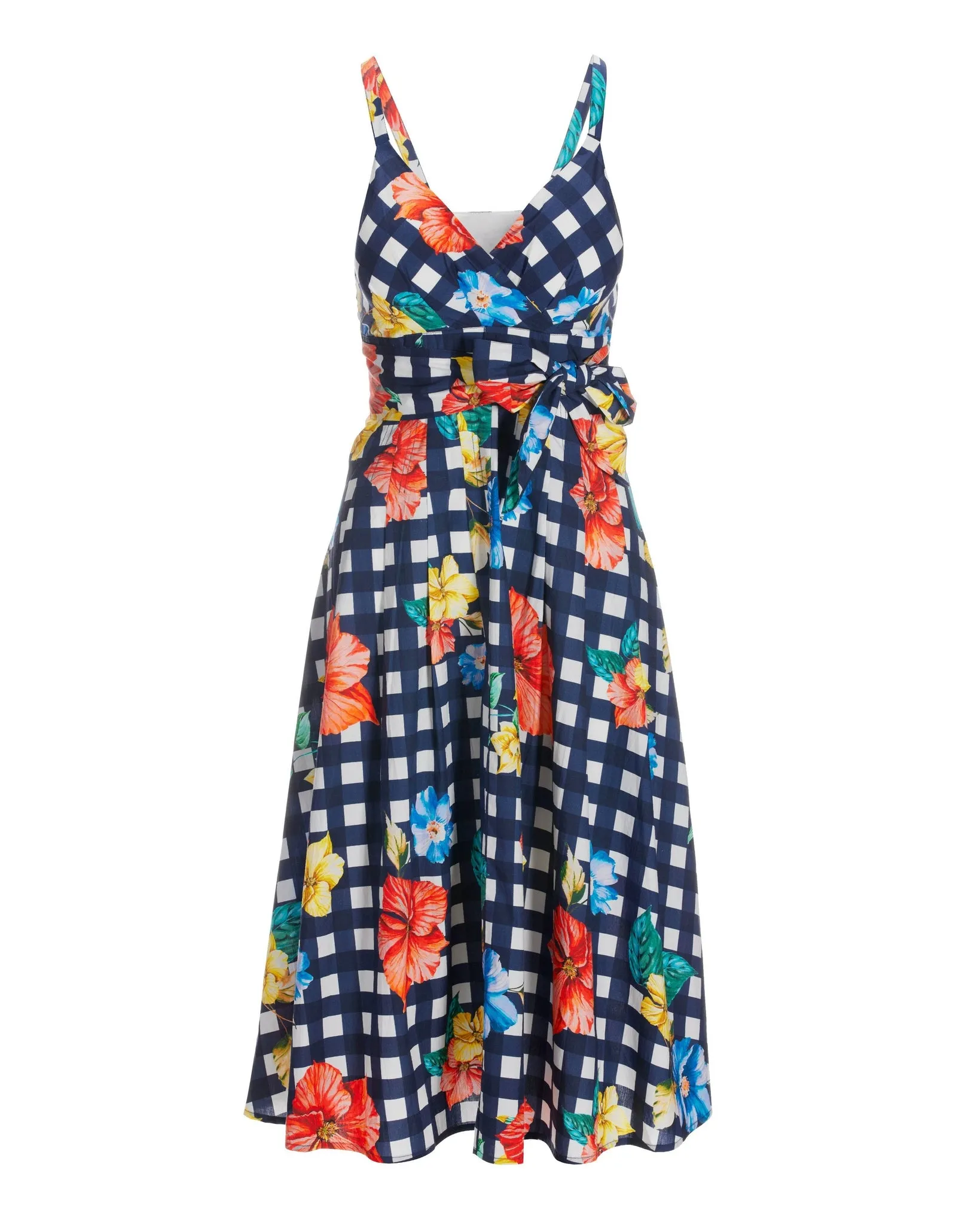 Floral Gingham Print Dress Navy Multi