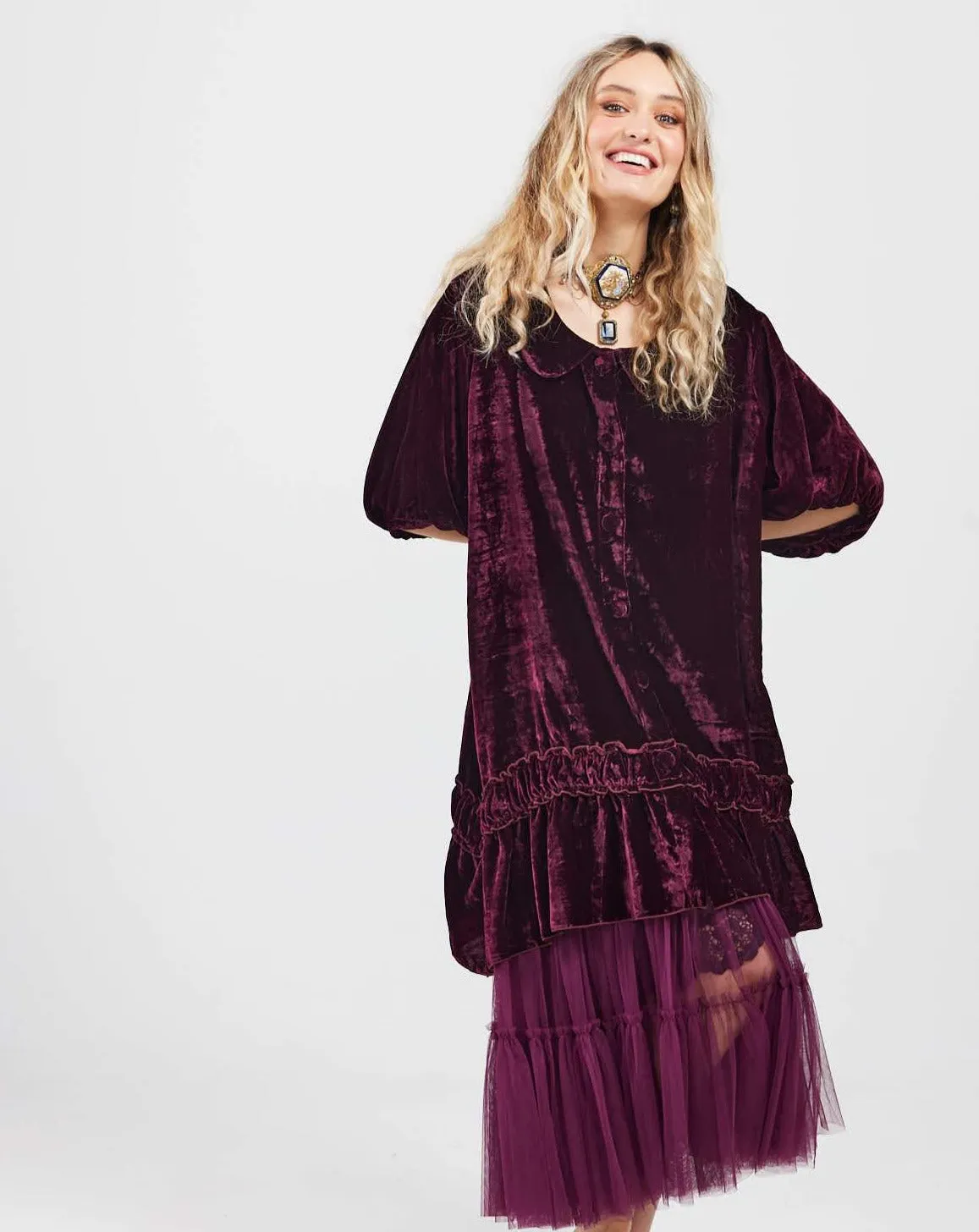 Florentine Velvet  Coatdress. Bordeaux