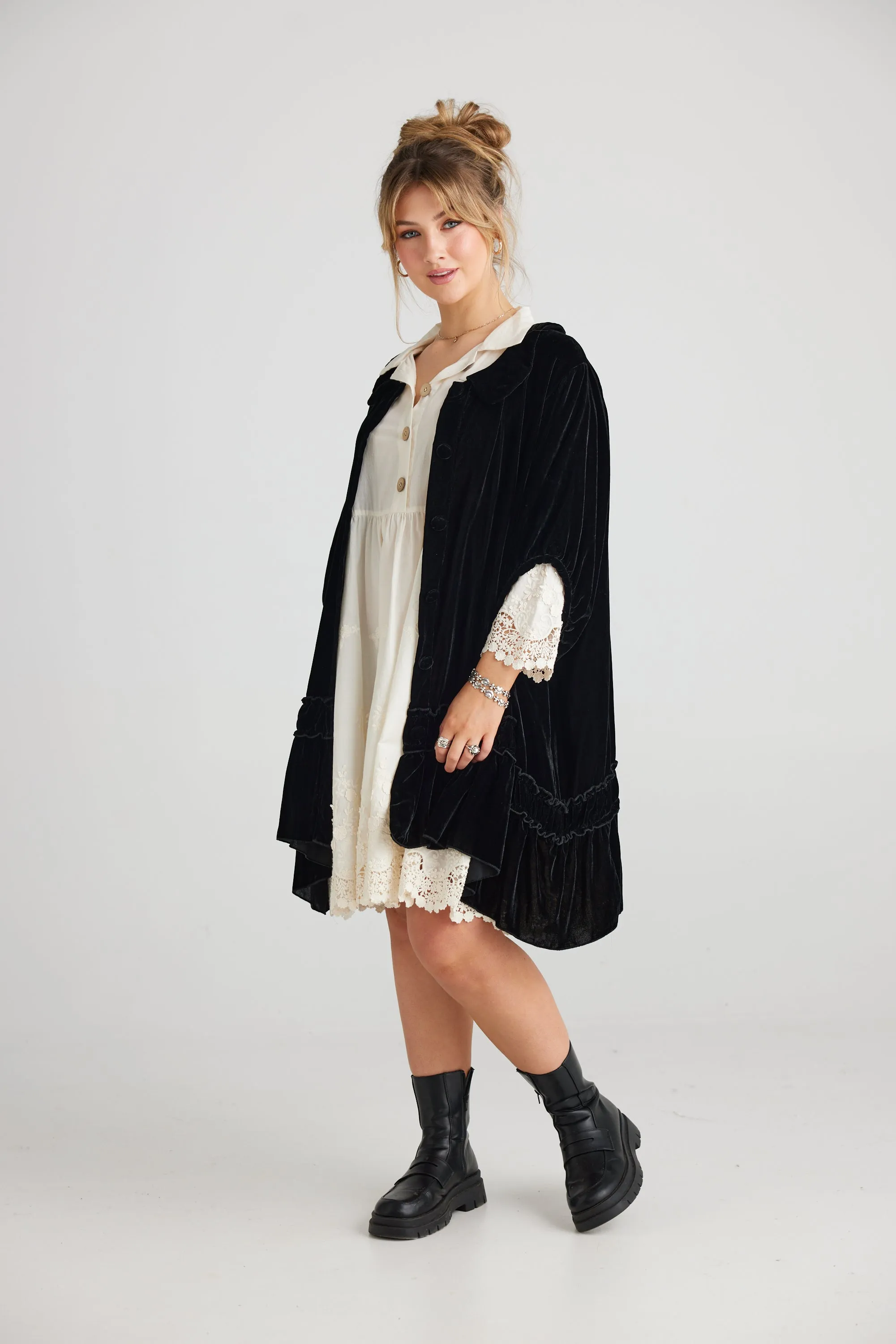 Florentine Velvet Coatdress. Ebony