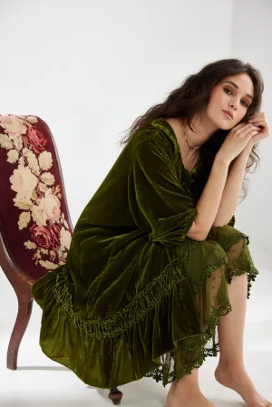 Florentine Velvet Coatdress. Moss