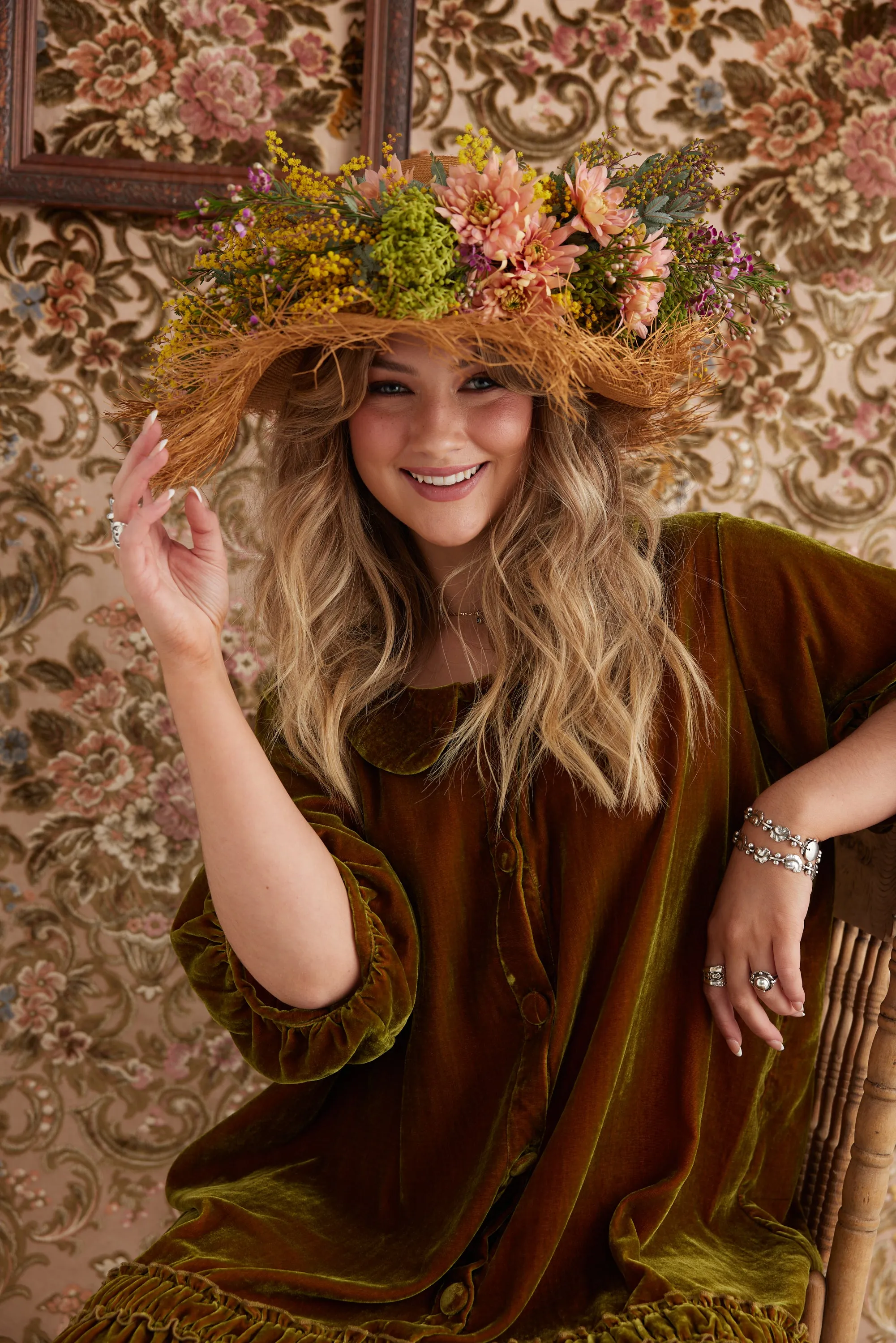 Florentine Velvet Coatdress. Russet Gold.