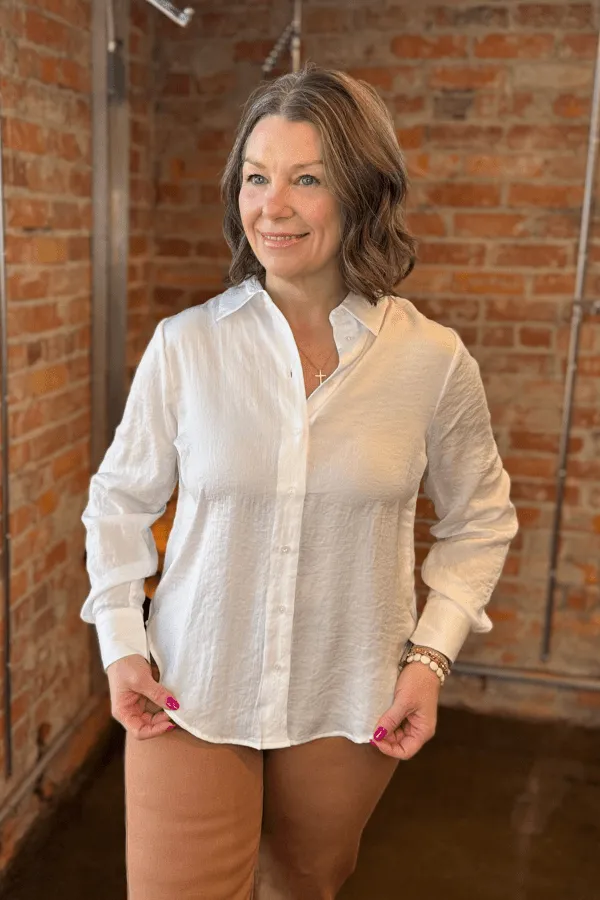 Flowy Satin Long Sleeve Blouse