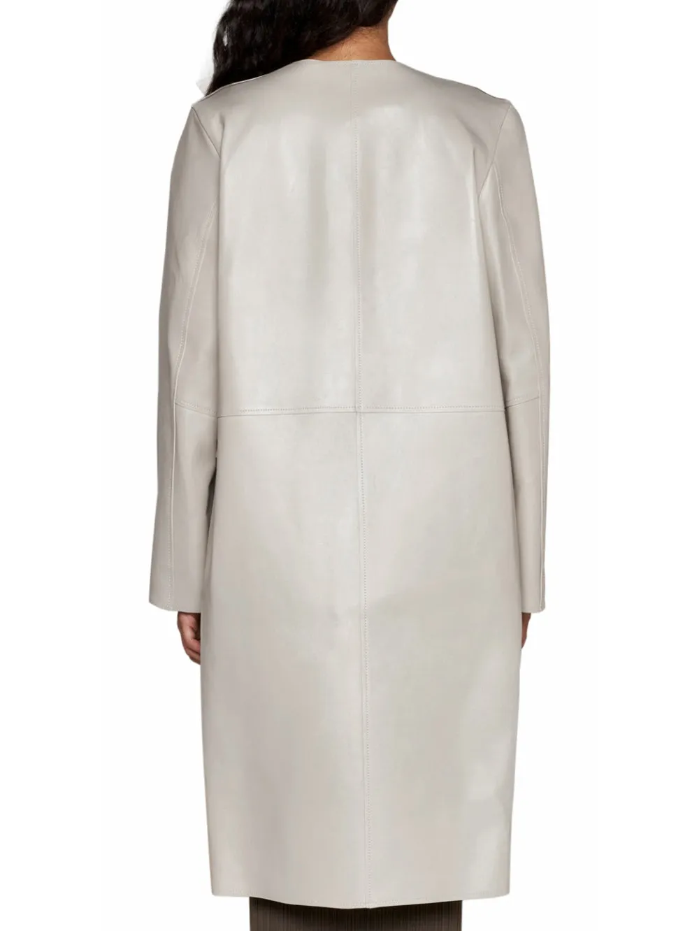 Formal Round-Neck Leather Coat for Women