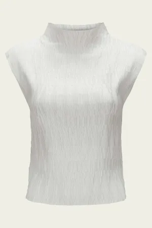 Foxe Pleated Satin Top in Off White