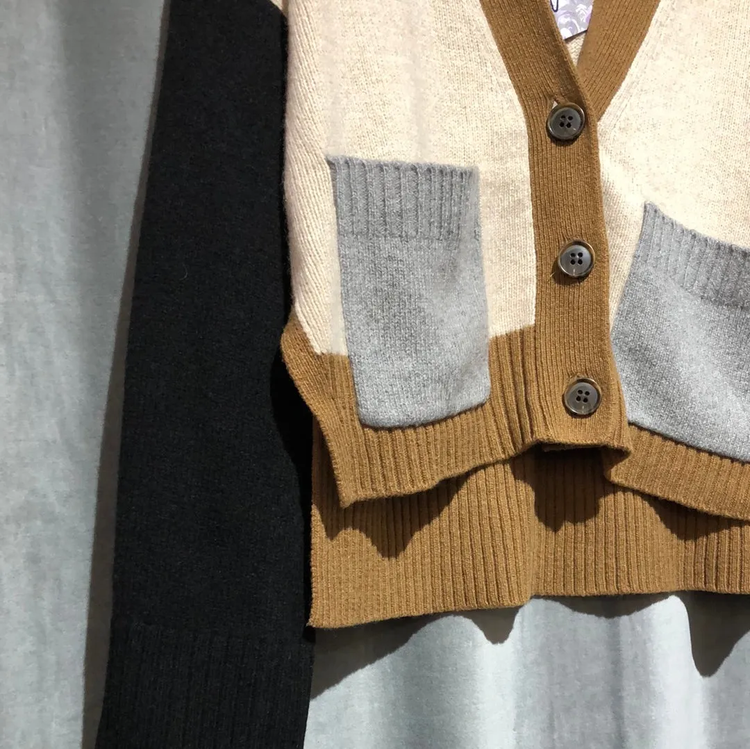Frame Cashmere Beige Color Block Cardigan