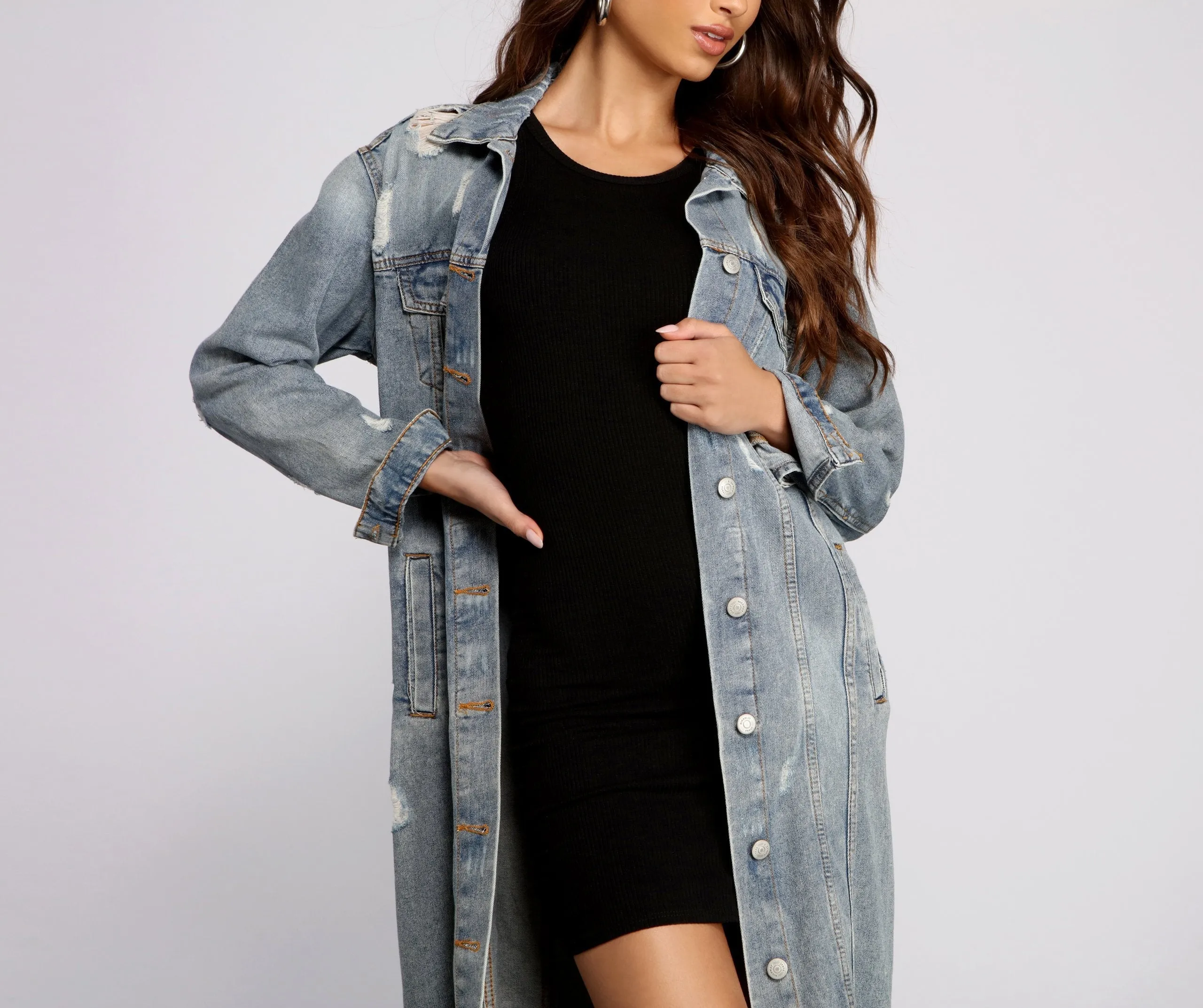 Fray Days Long Denim Jacket