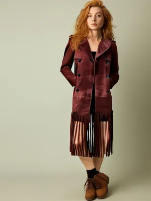 Fringe Luxe Suede Leather Coat for Women
