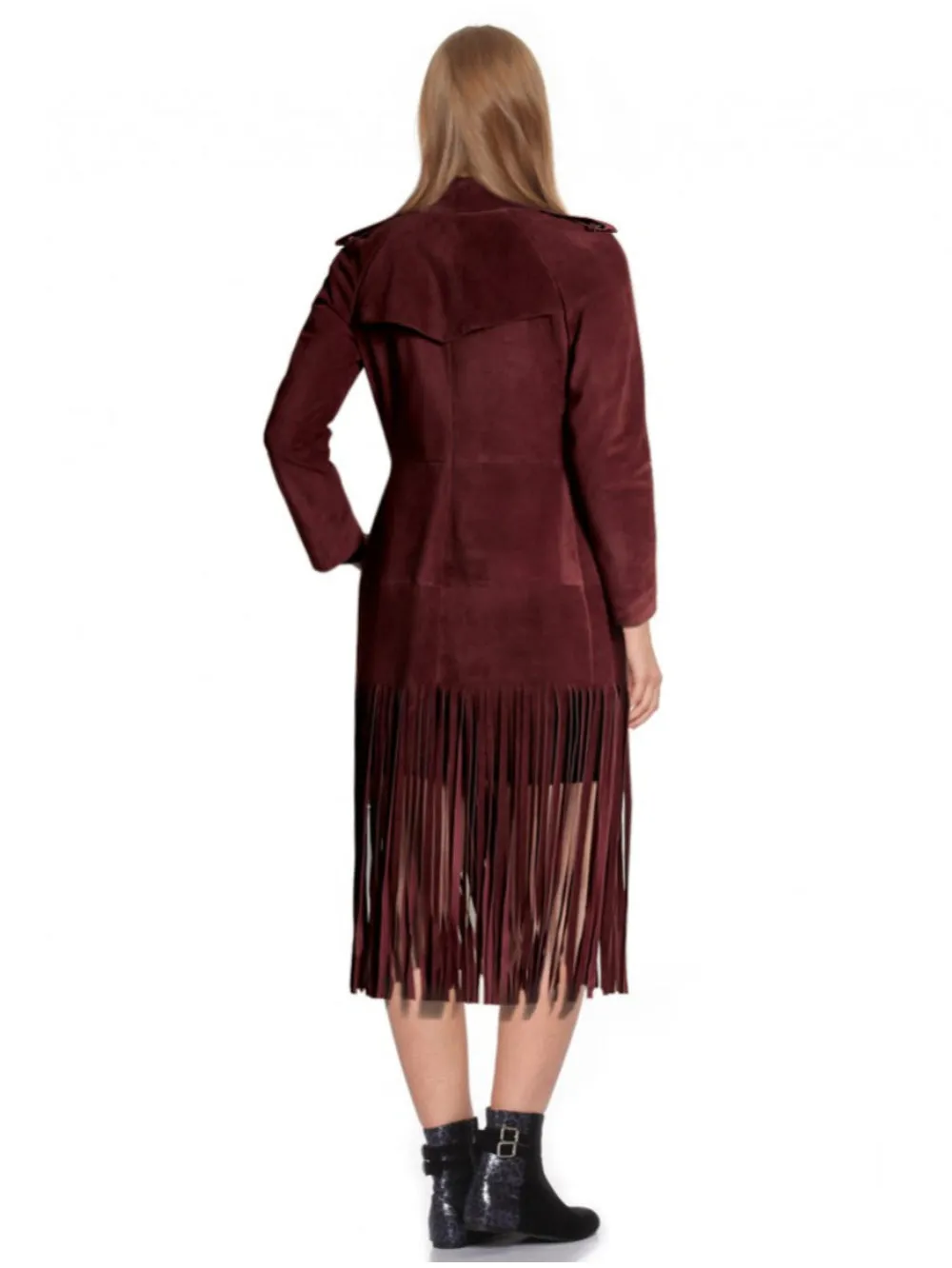 Fringe Luxe Suede Leather Coat for Women