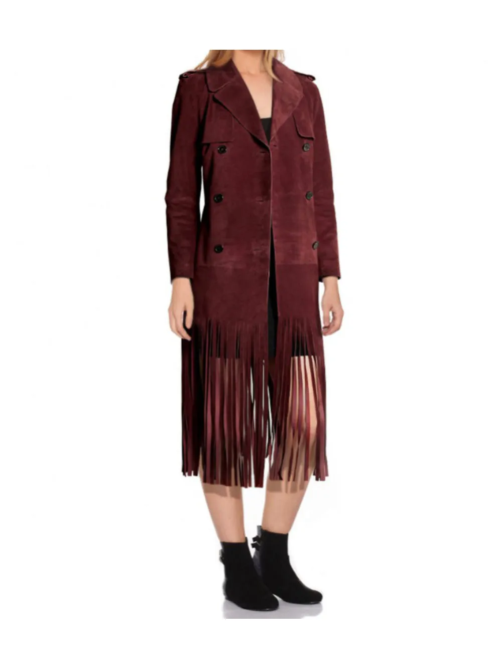 Fringe Luxe Suede Leather Coat for Women