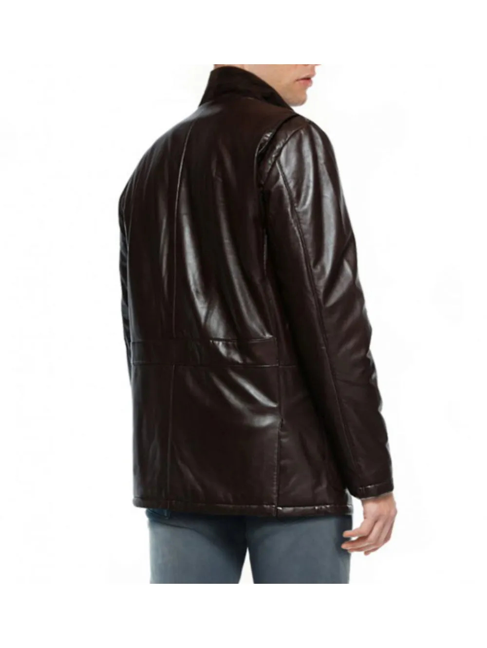 Front Button and Zip Leather Coat for Men