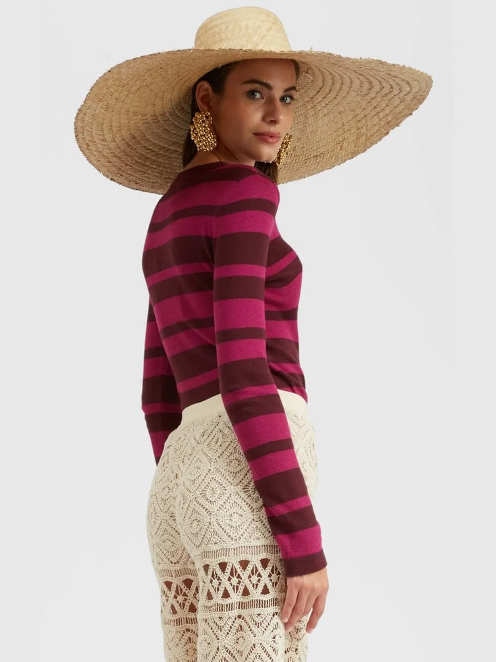 Fuchsia Cotton Cashmere Crew Top