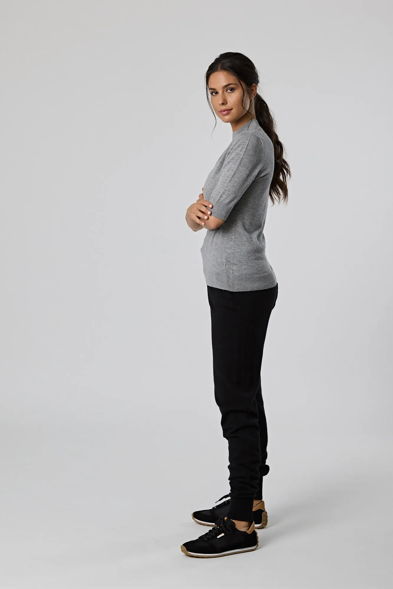 Funnel Neck S/S Tee - Grey Marle