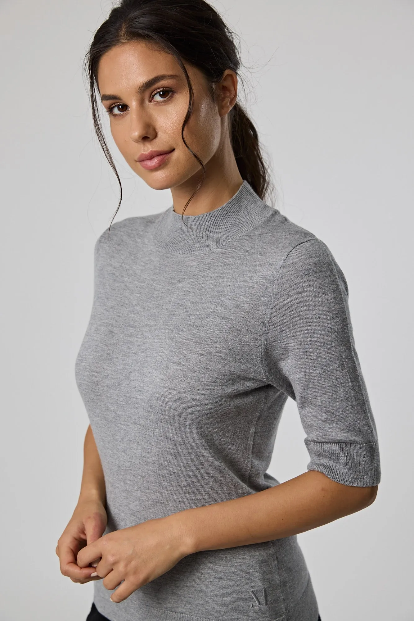 Funnel Neck S/S Tee - Grey Marle