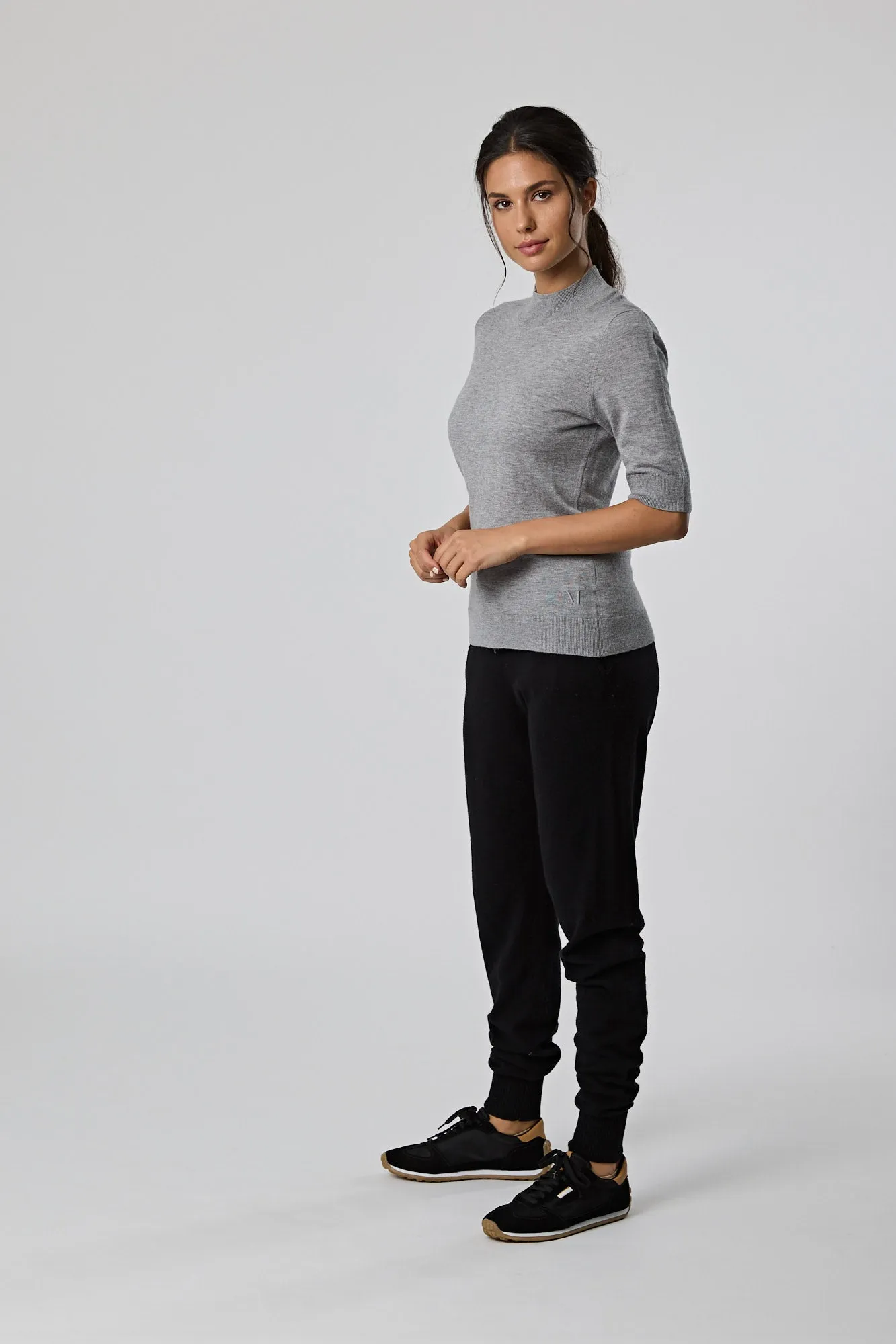Funnel Neck S/S Tee - Grey Marle