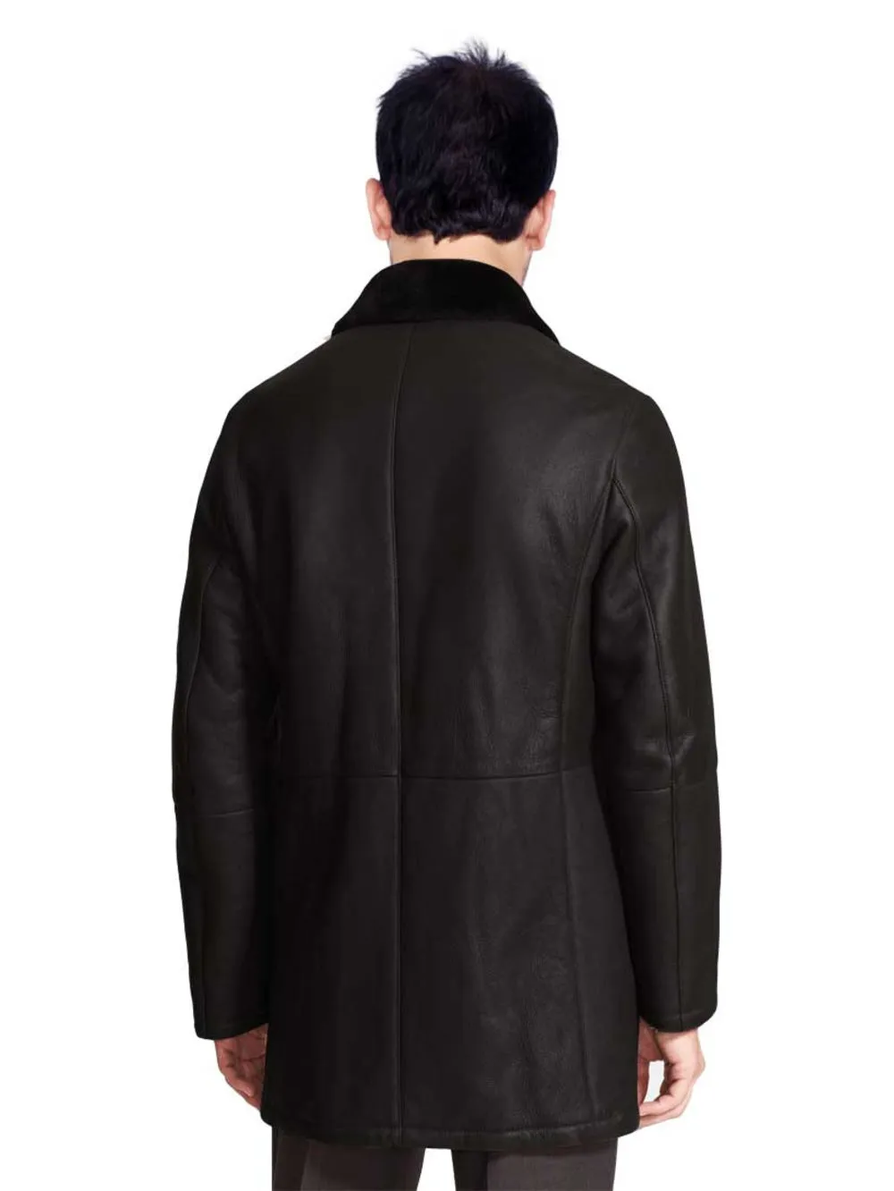 Fur Collar Lambskin Leather Coat for Men