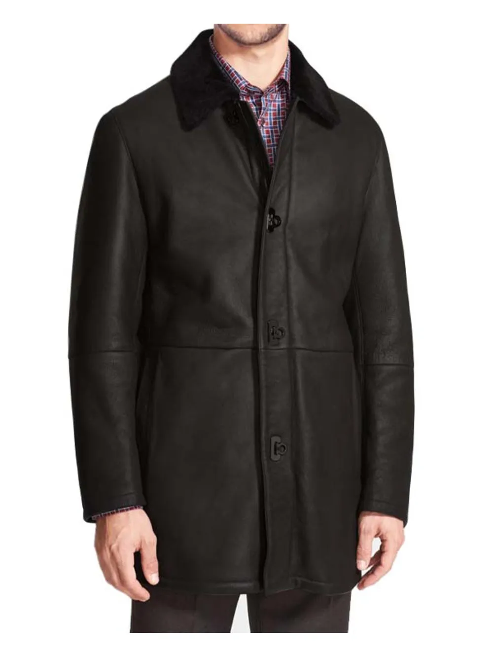 Fur Collar Lambskin Leather Coat for Men