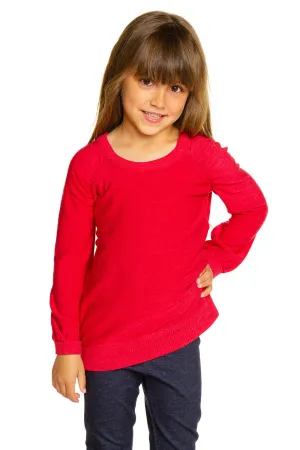 Girls Cozy Knit Puff Long Sleeve Raglan Pullover
