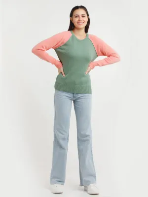 Green & Pink Colorblock Sweater