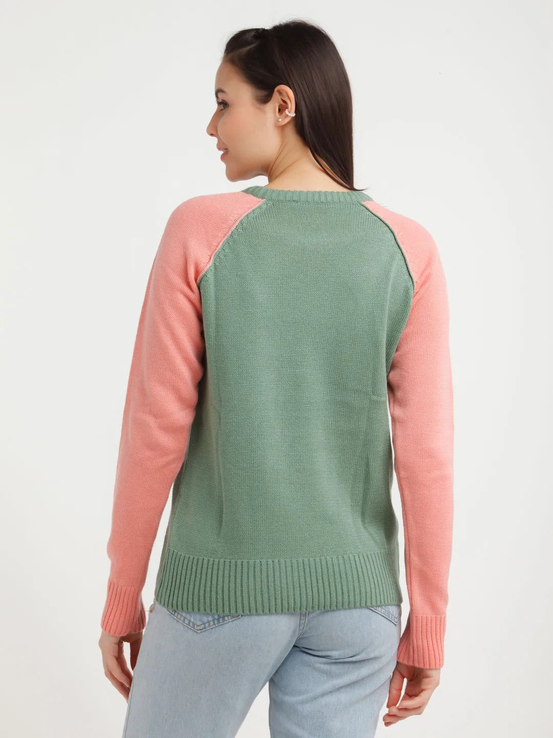Green & Pink Colorblock Sweater