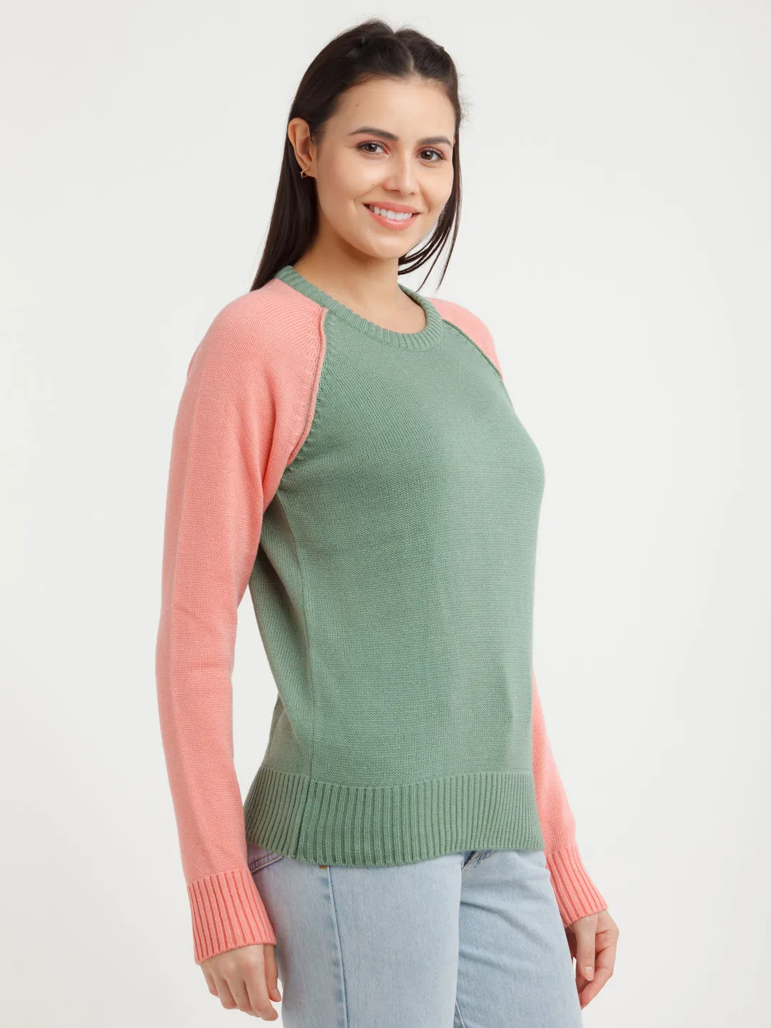 Green & Pink Colorblock Sweater