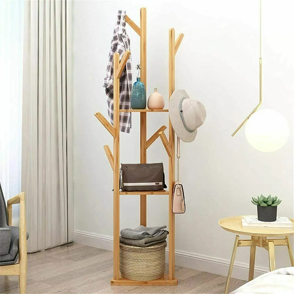 Hall Tree Garment Storage Holder – Coat Rack Stand with 3 Shelves for Clothes & Bag