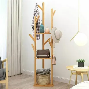 Hall Tree Garment Storage Holder – Coat Rack Stand with 3 Shelves for Clothes & Bag