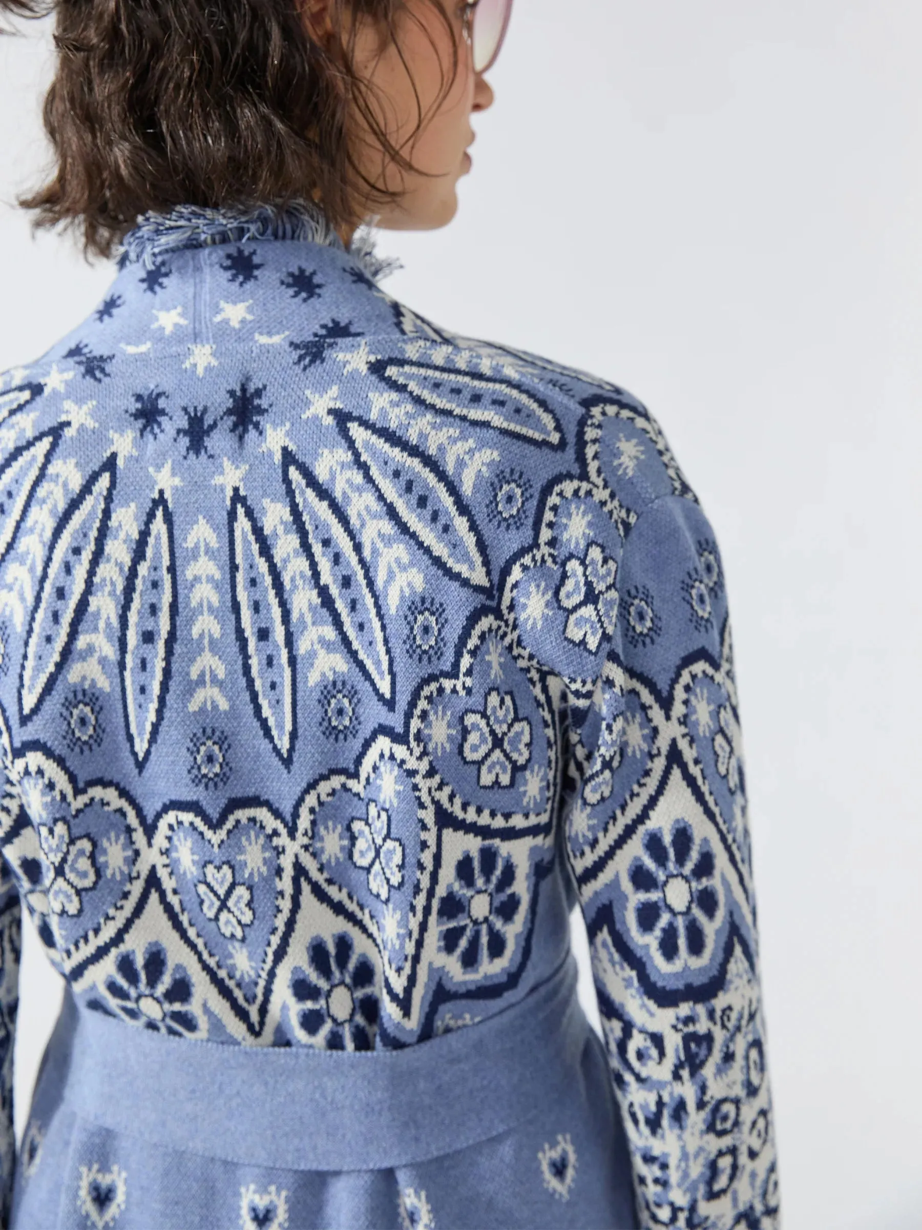 Hayley Menzies Blue Dalton Cotton Jacquard Duster Cardigan