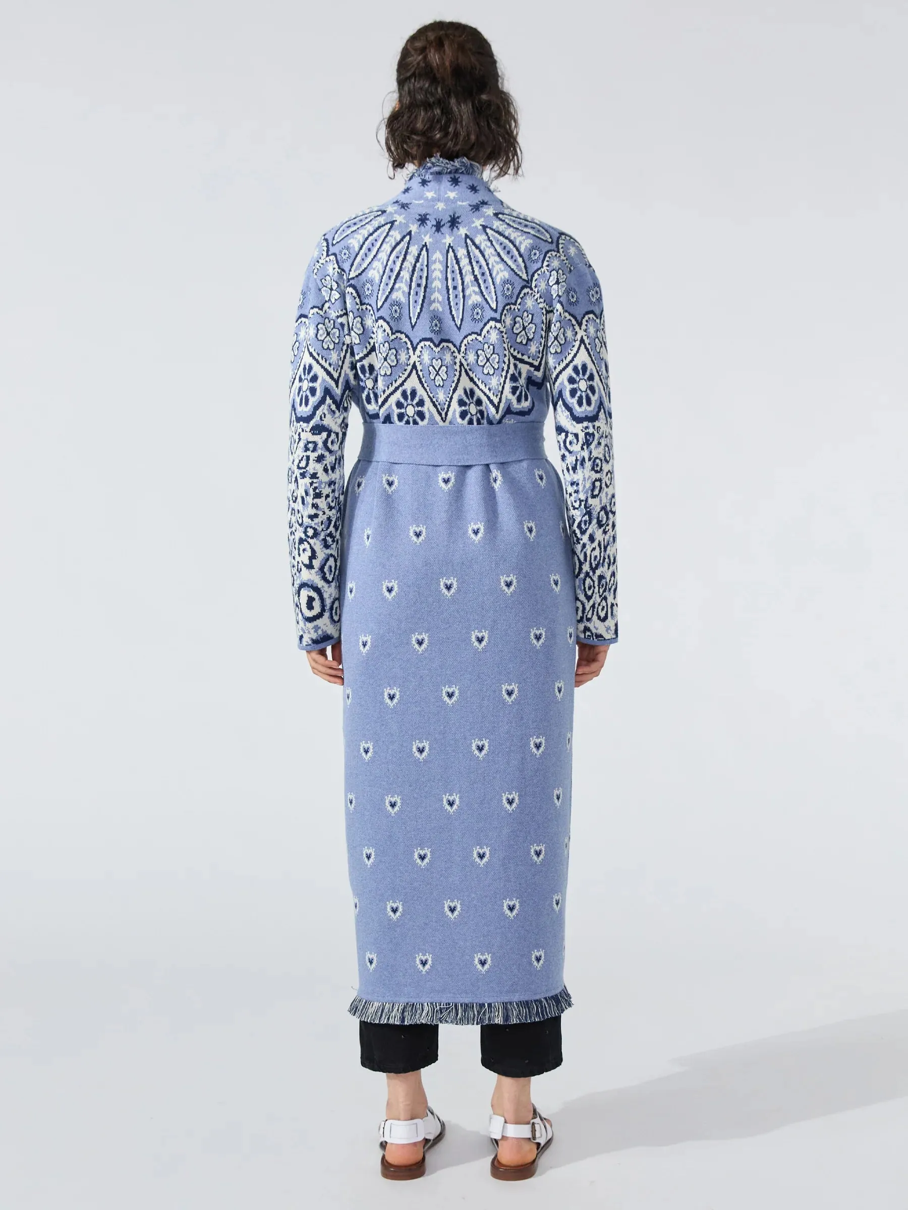 Hayley Menzies Blue Dalton Cotton Jacquard Duster Cardigan