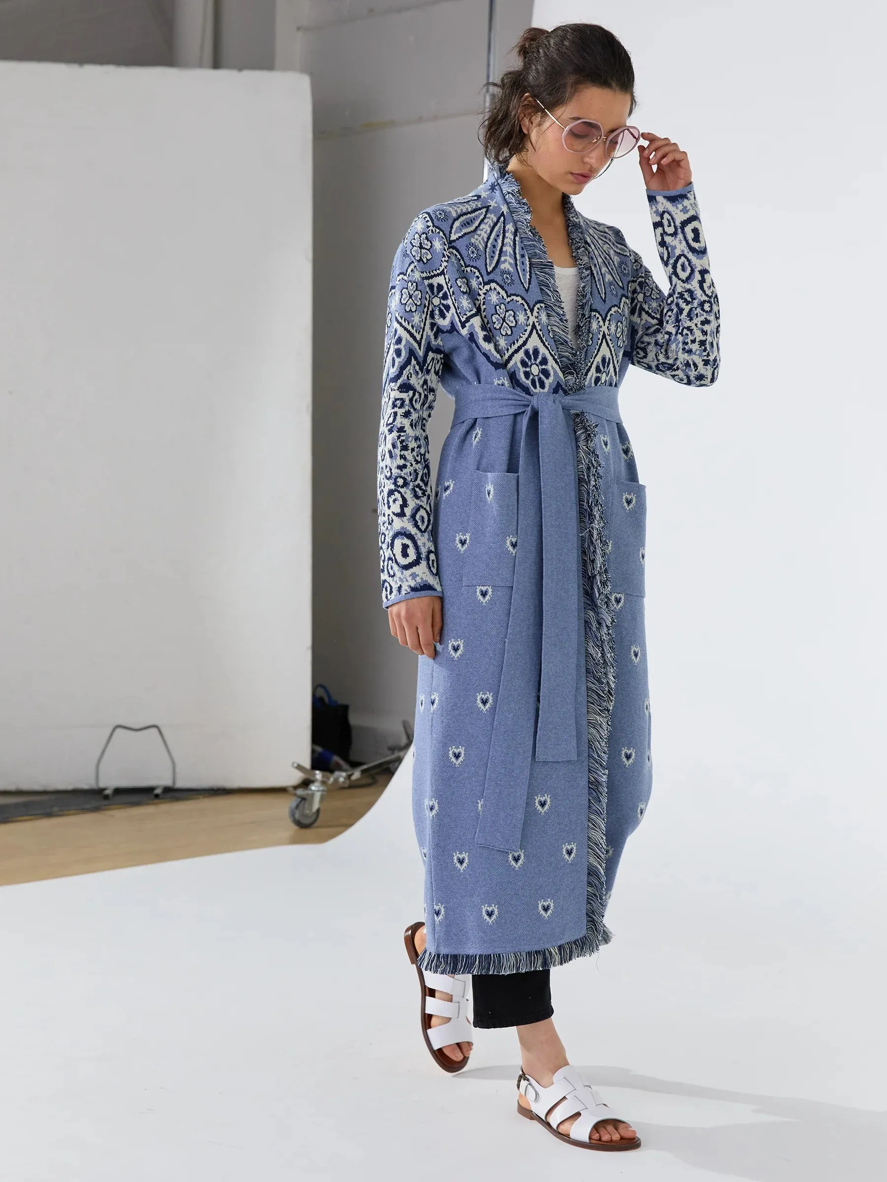 Hayley Menzies Blue Dalton Cotton Jacquard Duster Cardigan