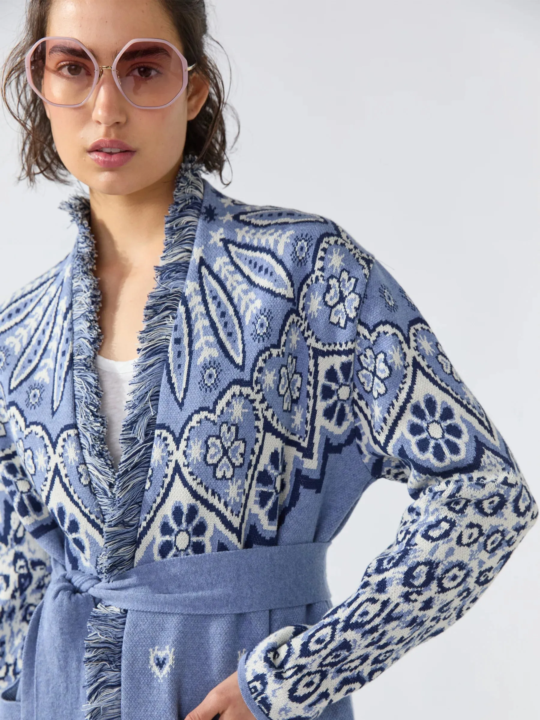 Hayley Menzies Blue Dalton Cotton Jacquard Duster Cardigan