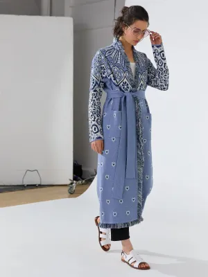 Hayley Menzies Blue Dalton Cotton Jacquard Duster Cardigan