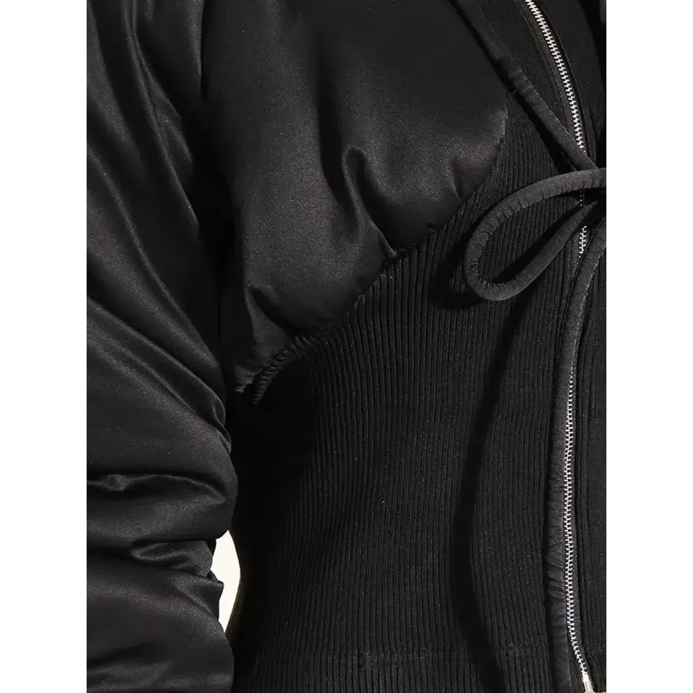 High Neck Puffer Jacket with Zip Fastening and Lace-Up Detail
