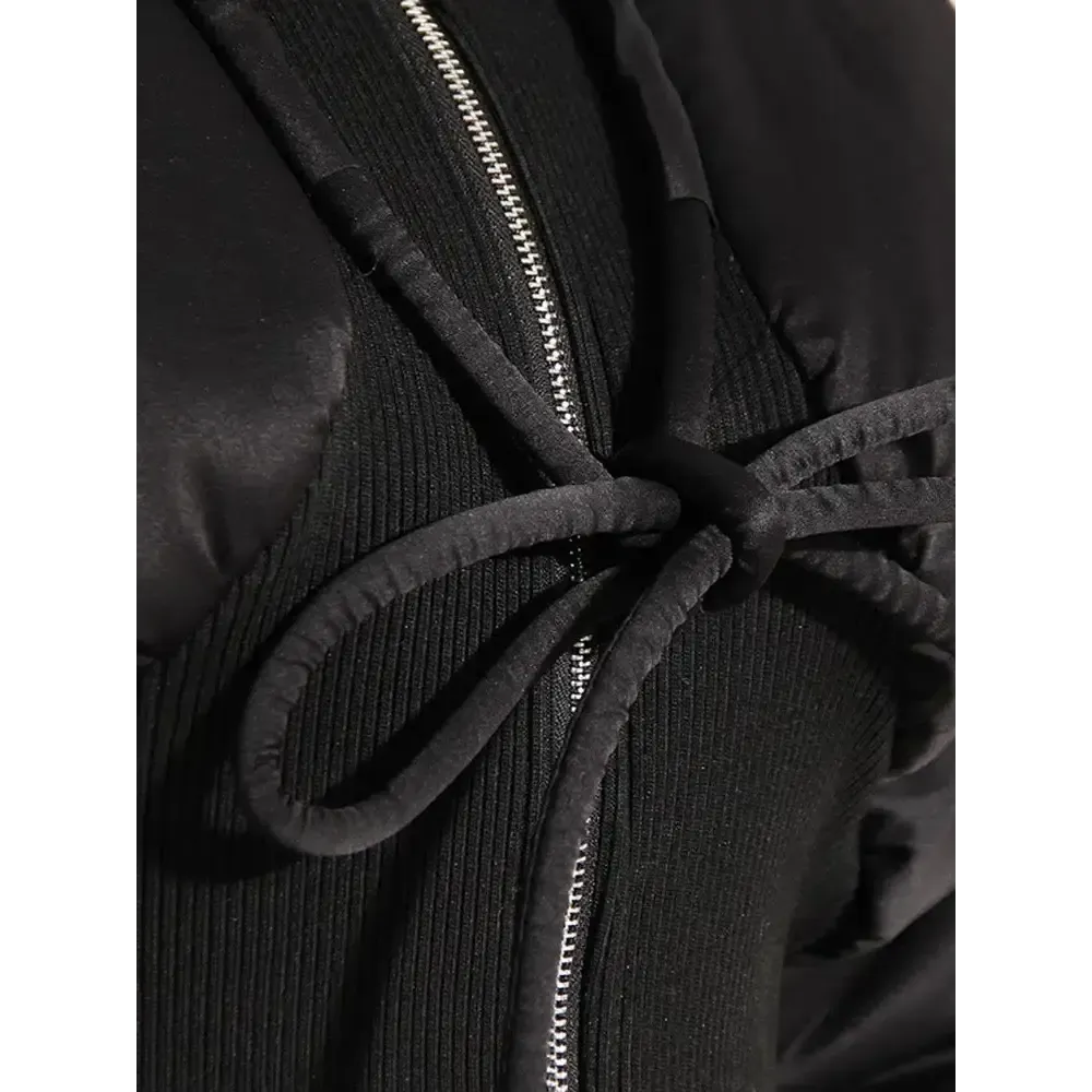 High Neck Puffer Jacket with Zip Fastening and Lace-Up Detail
